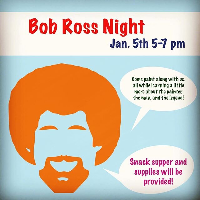 We hope you will join us this Sunday night for our 2nd annual Bob Ross night! There will be a short parent/ student meeting following. Please make your best effort to be there! Looking. Forward to seeing all of you back for the new year!