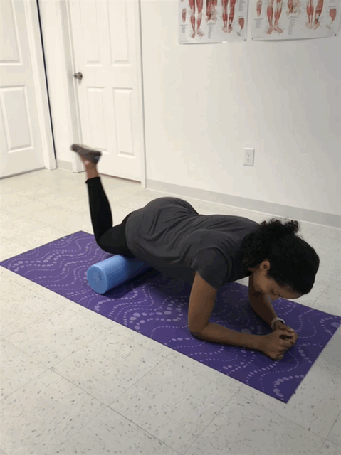in the same position, bend your knee and rotate your foot from side to side like a windshield wiper. you will feel the massage across your muscle fibers. roll for a couple of minutes then move slightly up or down the quadriceps to repeat the cross-f…