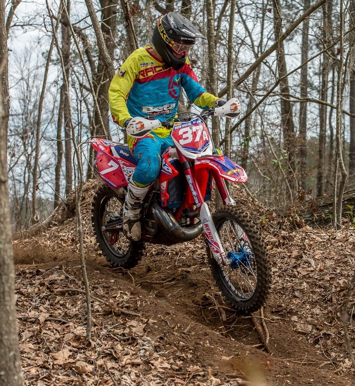 Newly signed Drew Higgins aboard his 300 Beta (photo by Shan Moore)