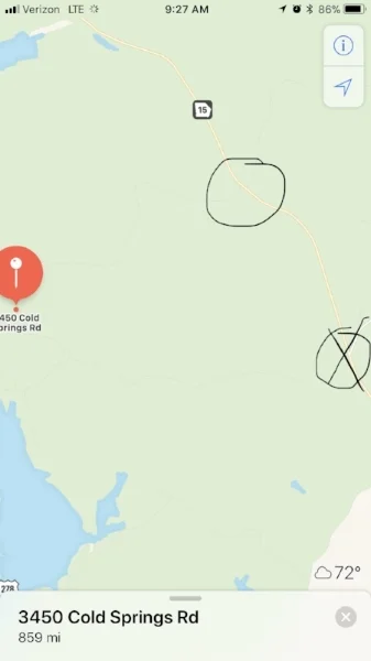 Large Haulers, Class A motorhomes, Fifth Wheel Trailers, and Large Trailers use the north entrance that is circled. Do no use South entrance that is X'd out. 
