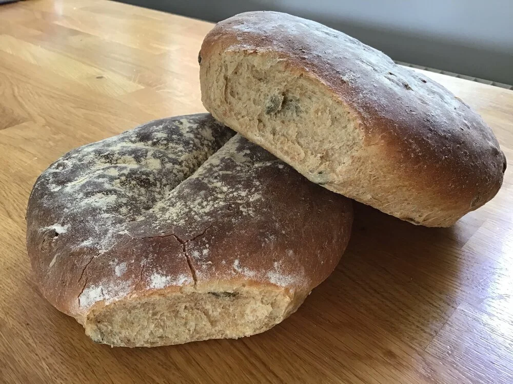 Seeded bread loaf or rolls