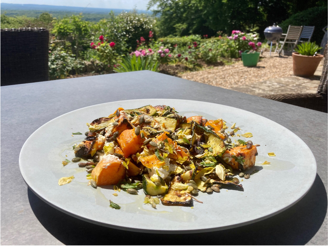 Courgette, sweet potato and goat's cheese salad