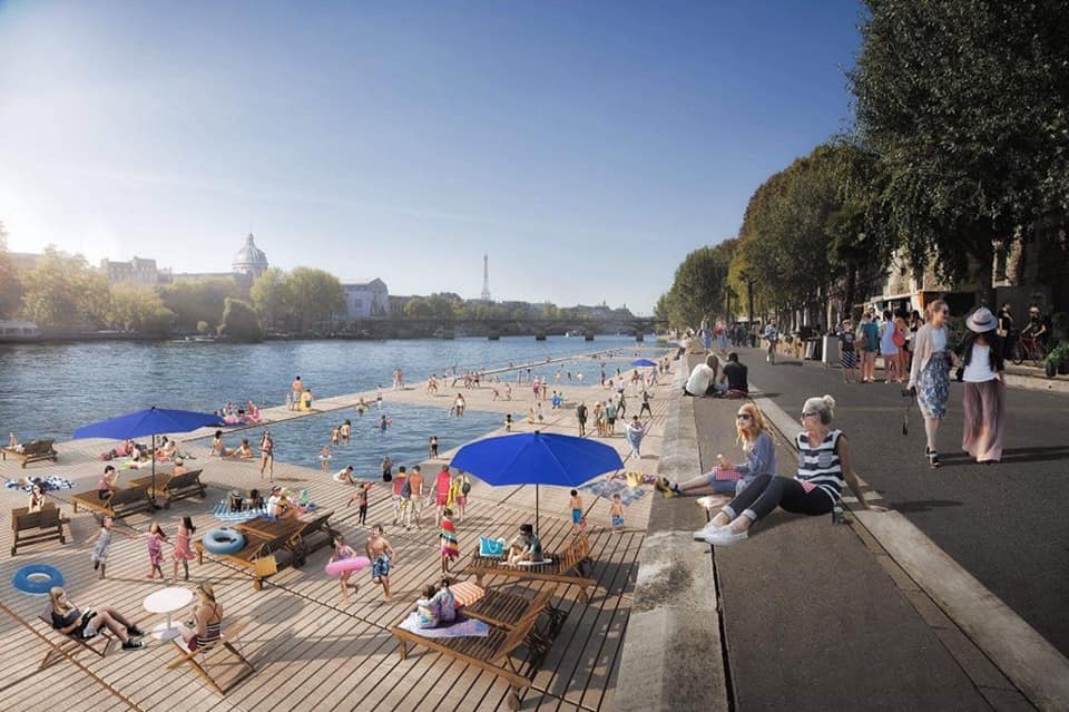  The proposed future pools in the Seine. / Les futures piscines proposées dans la Seine. / Mogelijke toekomstige zwembaden in de Seine.  © APUR-LUXIGON 