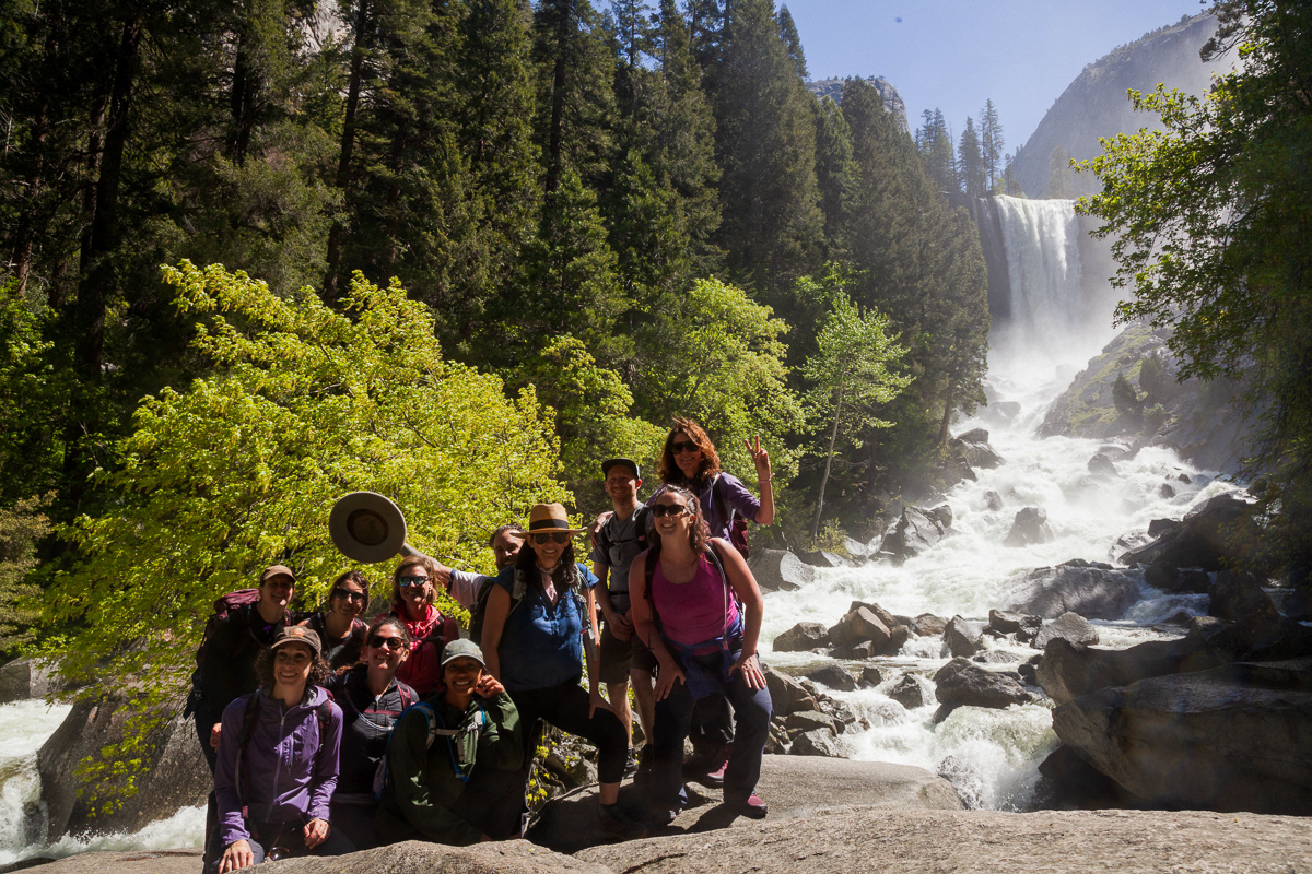 Obligatory group shot below the falls on the Mist Trail.