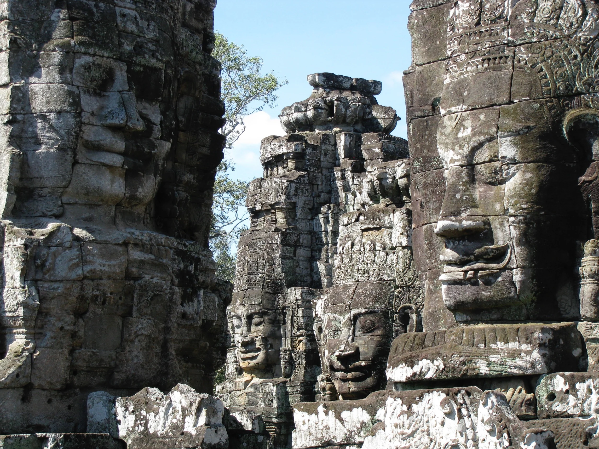 The many faces of Bayon Temple at Angkor Wat in Cambodia. 