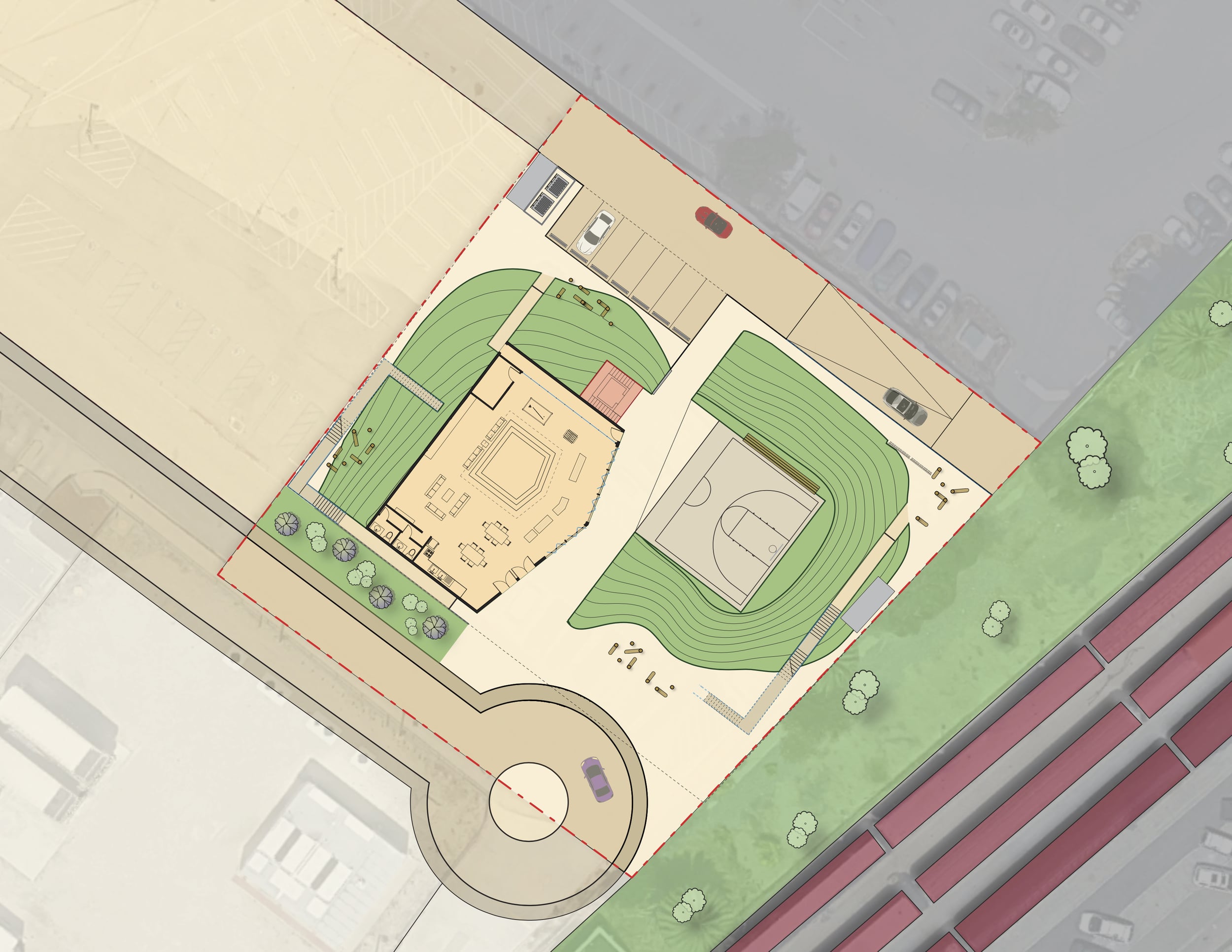  Site plan (site access and community designated space) 