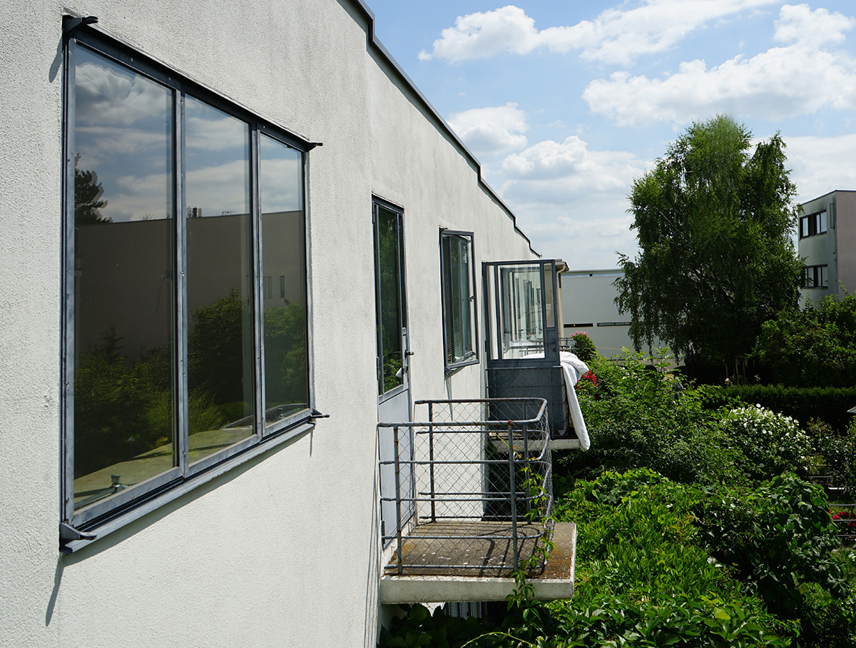 The view from the second storey balcony of the row house by J.J.P. Oud where Rolf Fassbaender lived at the Weissenhof Estate; this was Rolf’s favorite place because he would drag the head of his mattress outside and sleep under the stars in the summer.