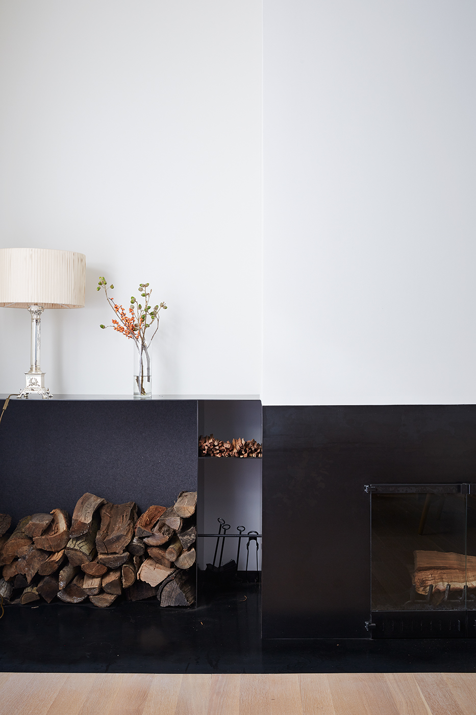 fireplace surround, hearth and firewood box