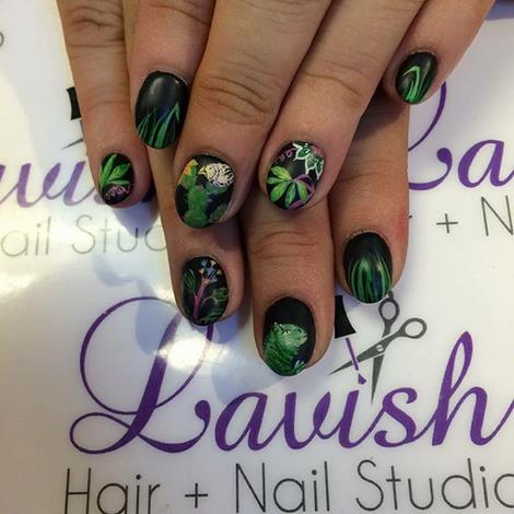 Liz Quesnelle of the beauty emporium The Gilded Girl in Pittsburgh has her nails painted to match ENCHANTED ISLANDS by Stephanie Campbell of Lavish Salon. Two reasons to go to Pittsburgh right now!