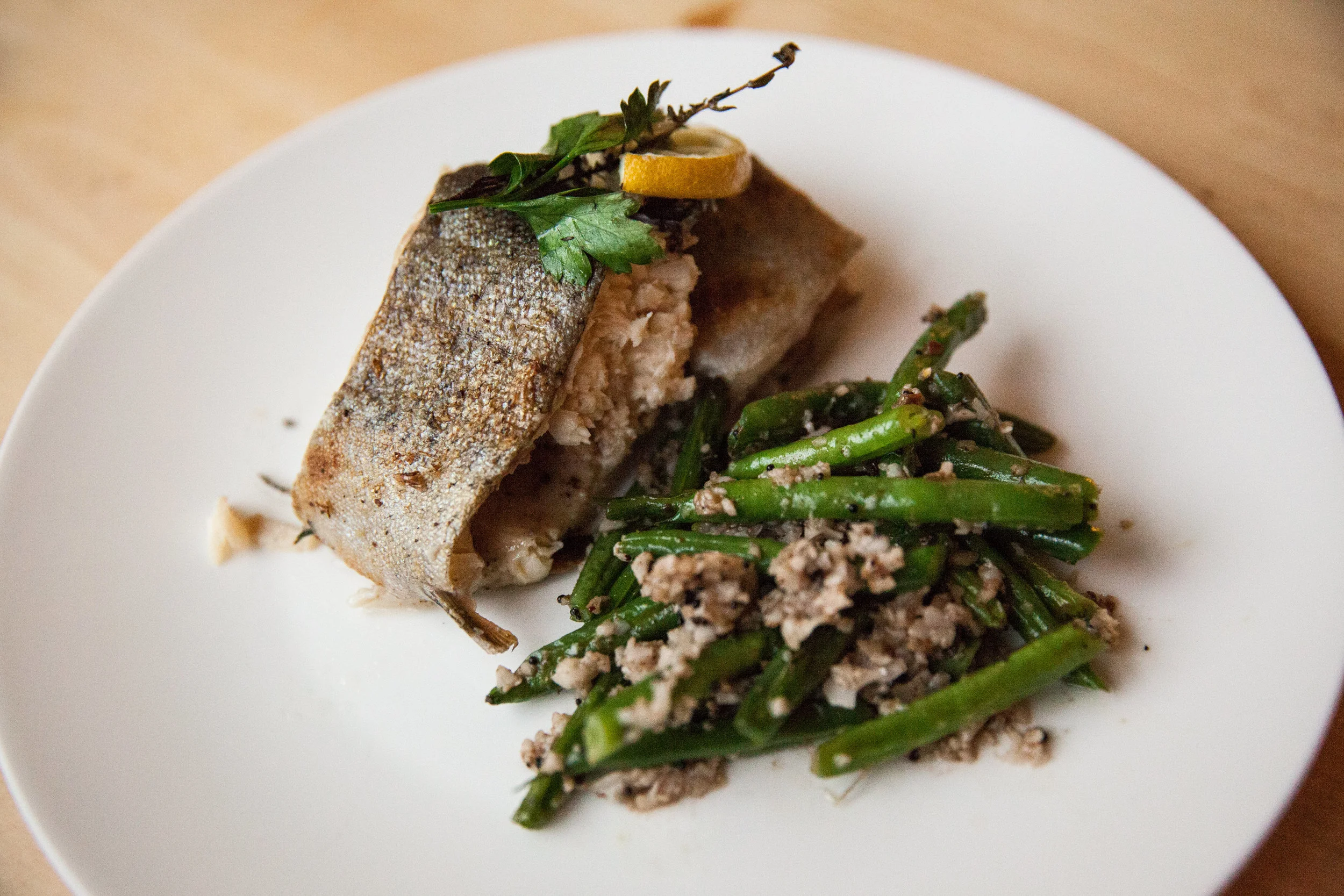 Roasted Rainbow Trout + Kerala Green Beans