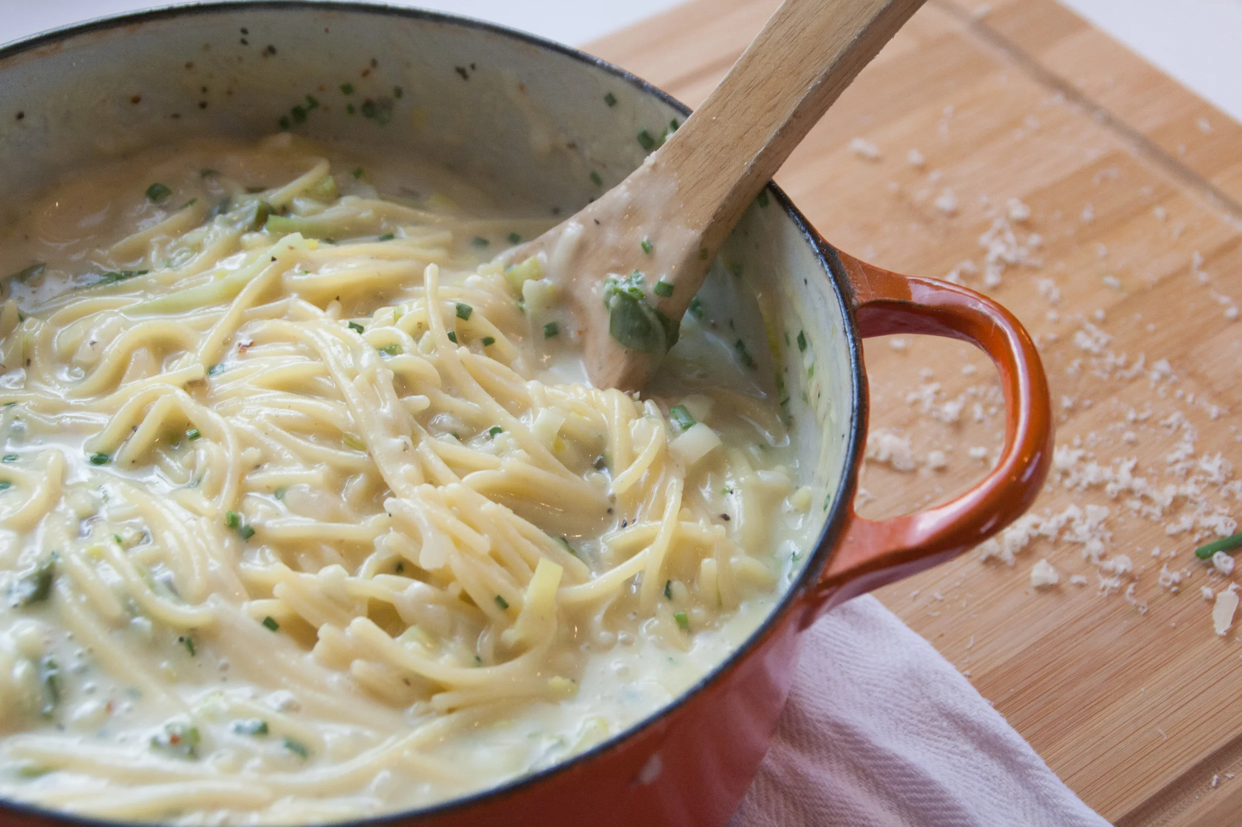 Creamy Spaghetti w/ Leeks