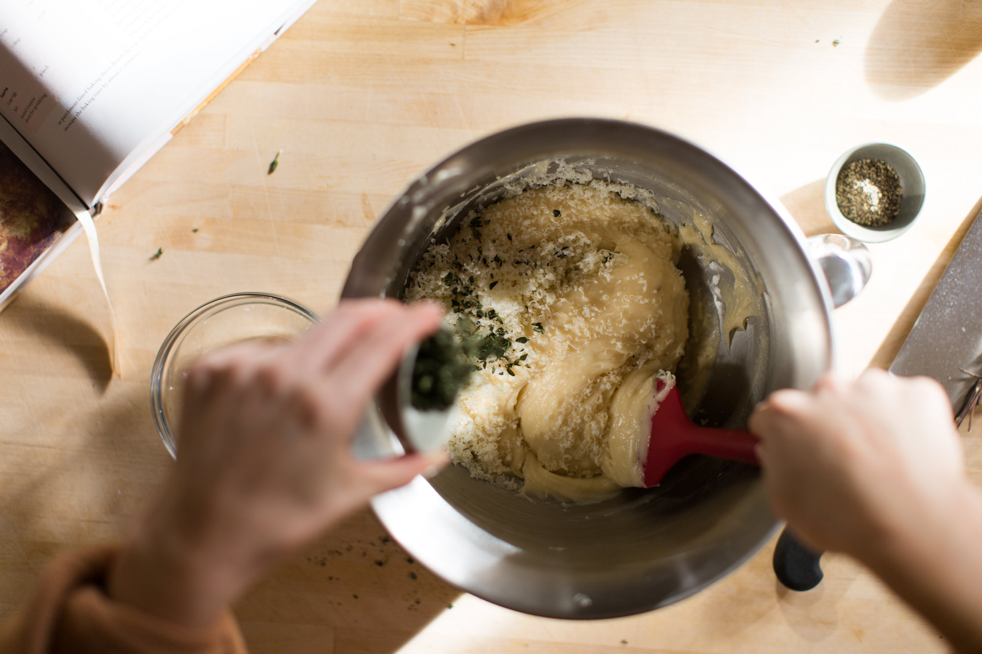 Adding Thyme & Gruyere to Gougeres Dough