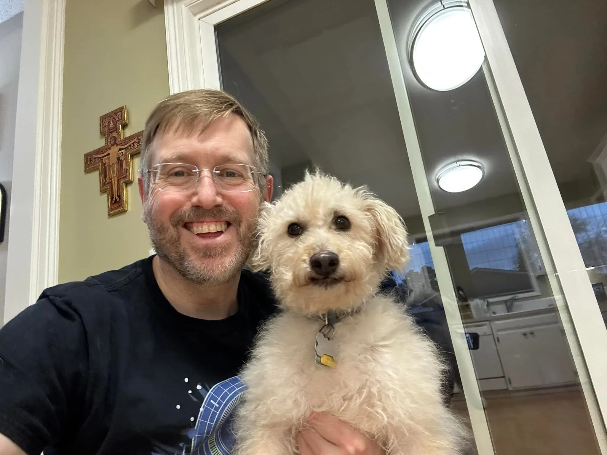 Okay! So here is the new four-legged friend in the house. I&rsquo;m looking for names. ideal names would have a connection to the Church and ministry as well as other fun double meanings. He&rsquo;s a poodle mix. Dunno what the mix is, though he has 