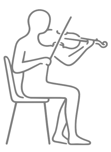 Grijze lijntekening van een zittende violist ter illustratie van Alexandertechniek bij het vioolspelen.