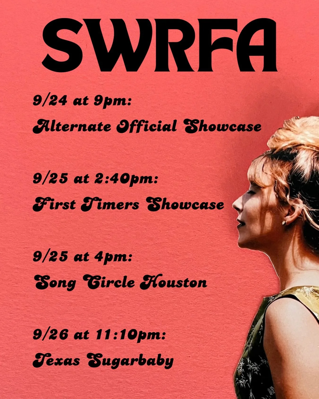 Boarding a plane to Austin for the first time to check out the @swrfolkalliance! Very quickly slapped this together in Canva as I was waiting in the airport, so I think I got these dates and times right, but I&rsquo;ll adjust when I land I guess. Can