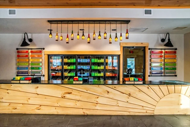 So happy that Karen and Sean were not only a joy to work with, but very open to my creative ideas — including the light fixtures and sunshine retail counter!