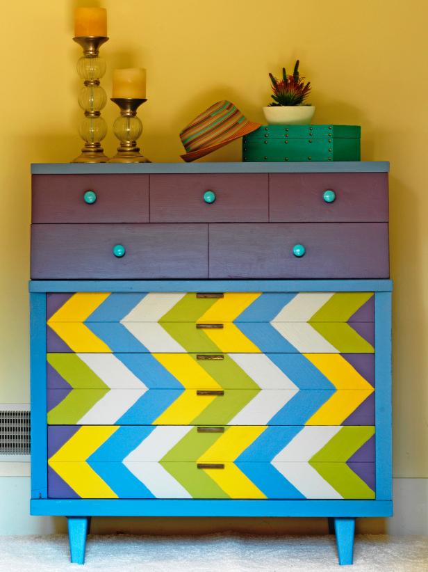 Then there is the colorful Chevron Pattern Dresser… I’m big on dresser redos :) Here is the STEP BY STEP on DIY NETWORK.