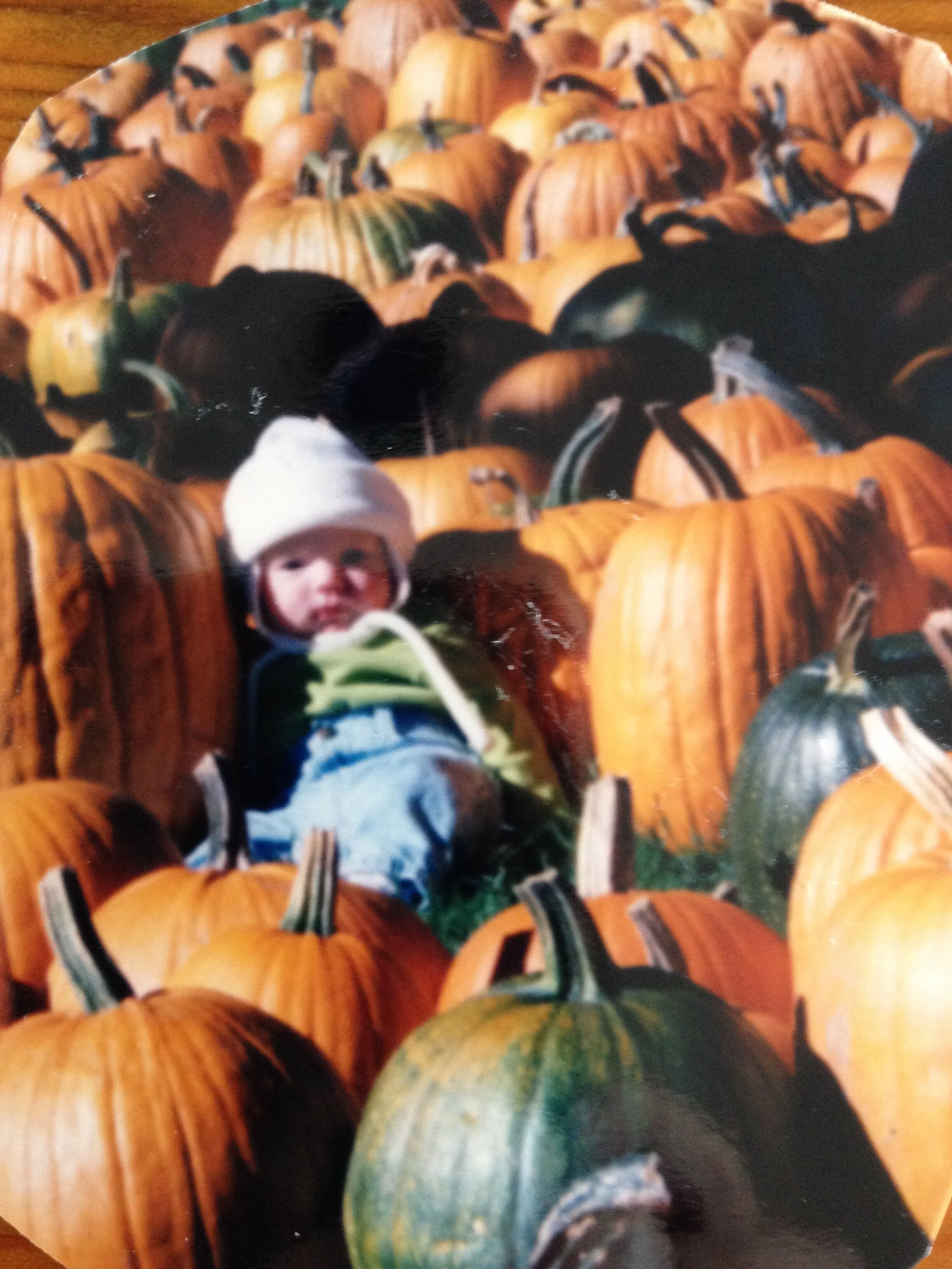 Till Gabrielle was about 16 years old we took a picture of her in a pumpkin patch. Here is her first one.