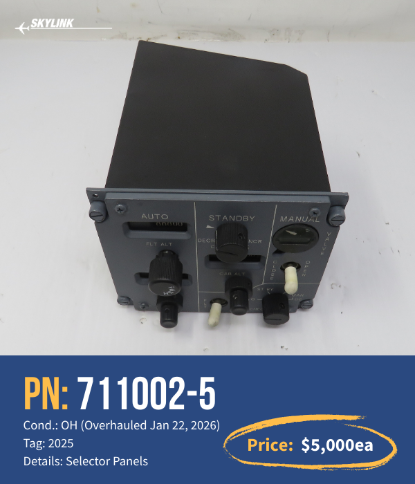 Two B737 Selector Panels (711002-5) in Stock. Ready to Ship.