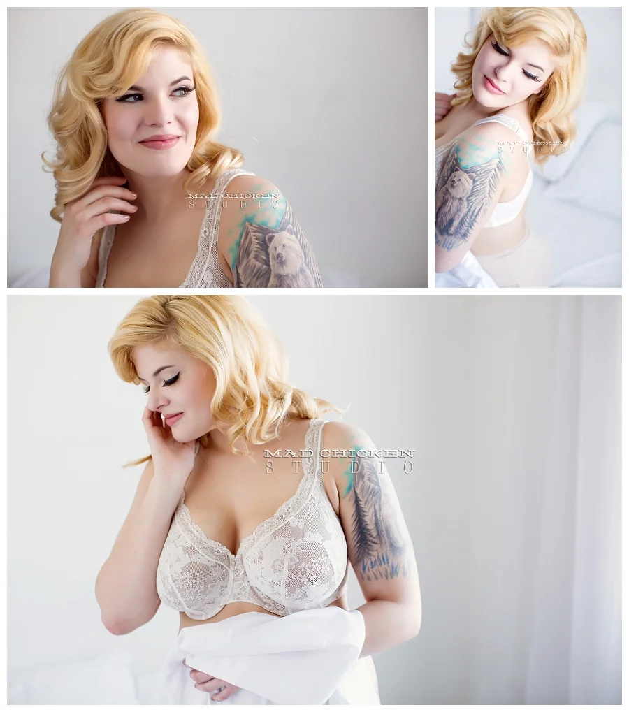 curvy marilyn monroe inspired boudoir session at mad chicken studio in duluth, mn