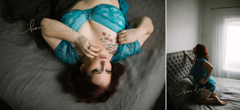 boudoir photography session in Duluth, MN of Kylie in a black bodysuit