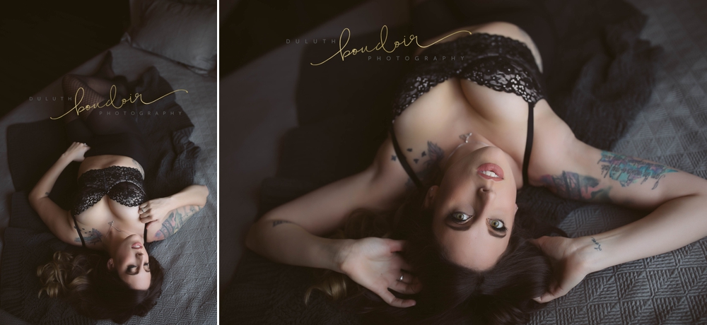 Red Bodysuit from Victoria's Secret; Boudoir Photography Session of Mya in studio in Duluth, MN