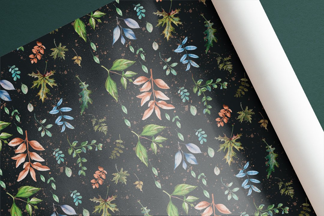  Foliage pattern on wrapping paper, dark background 