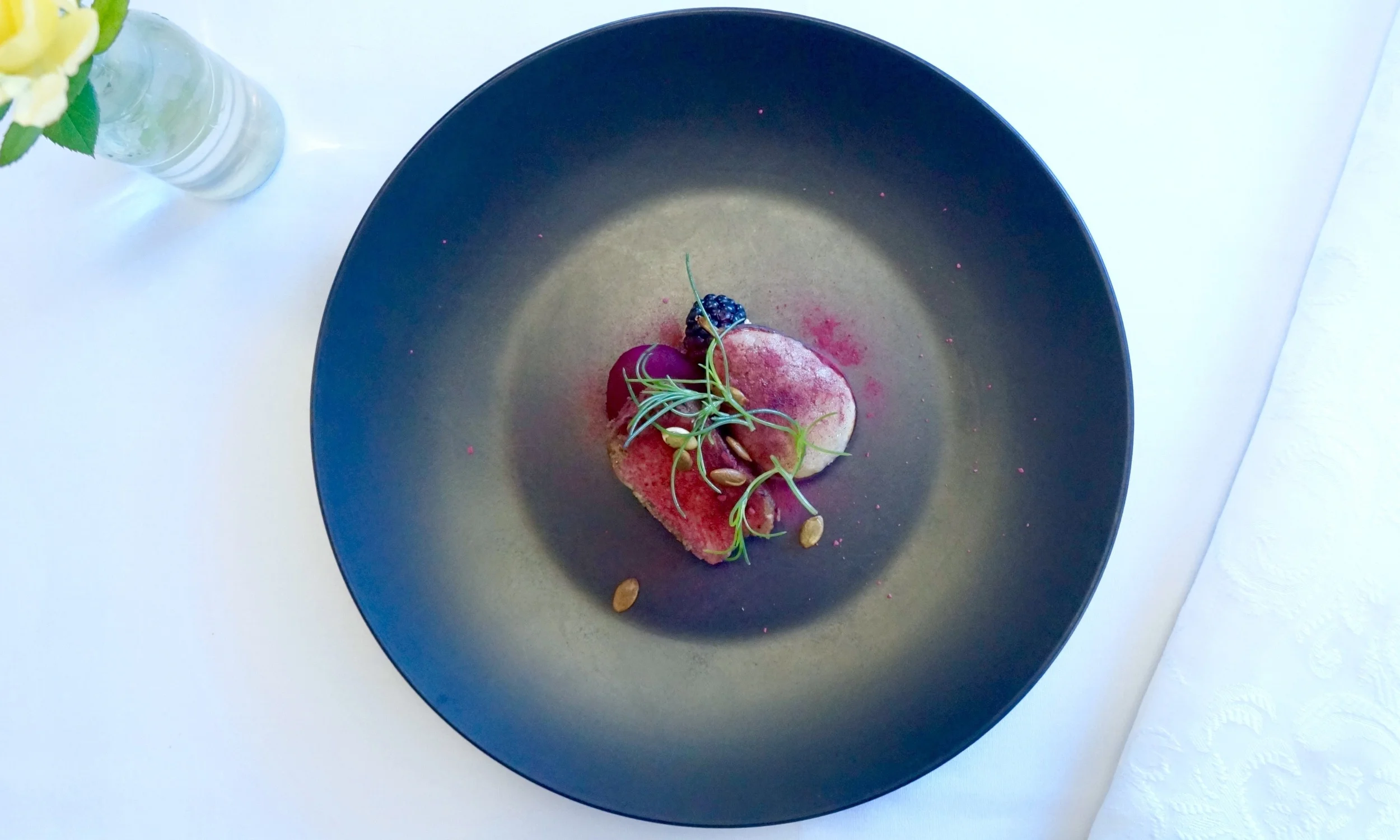 NEW ZEALAND VENISON, BEETROOT, BLUE CHEESE, ENDIVE, ROAST FIG, BLACKBERRY, JAPANESE LAND SEAWEED