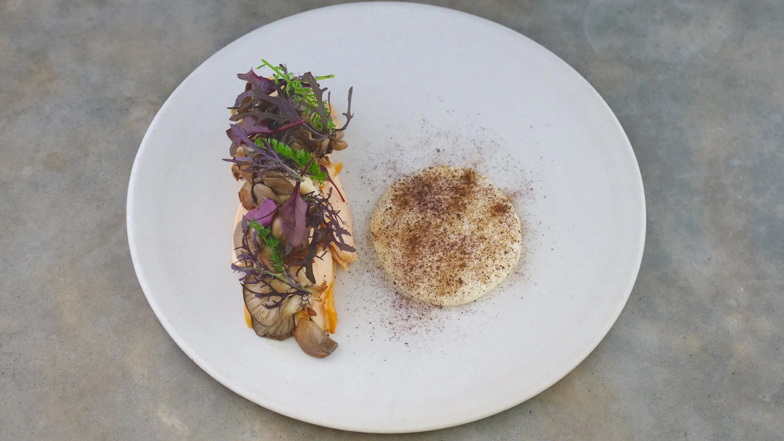 CHICKEN BREATS, OYSTER MUSHROOM, EPOISSES, PERILLA, RED ELK & YARROW