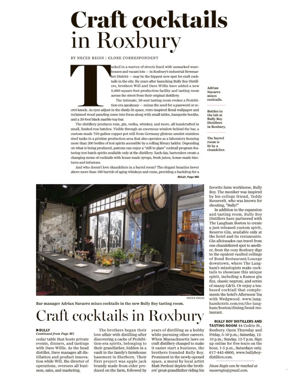 Boston Sunday Globe Bully Boy Distillers