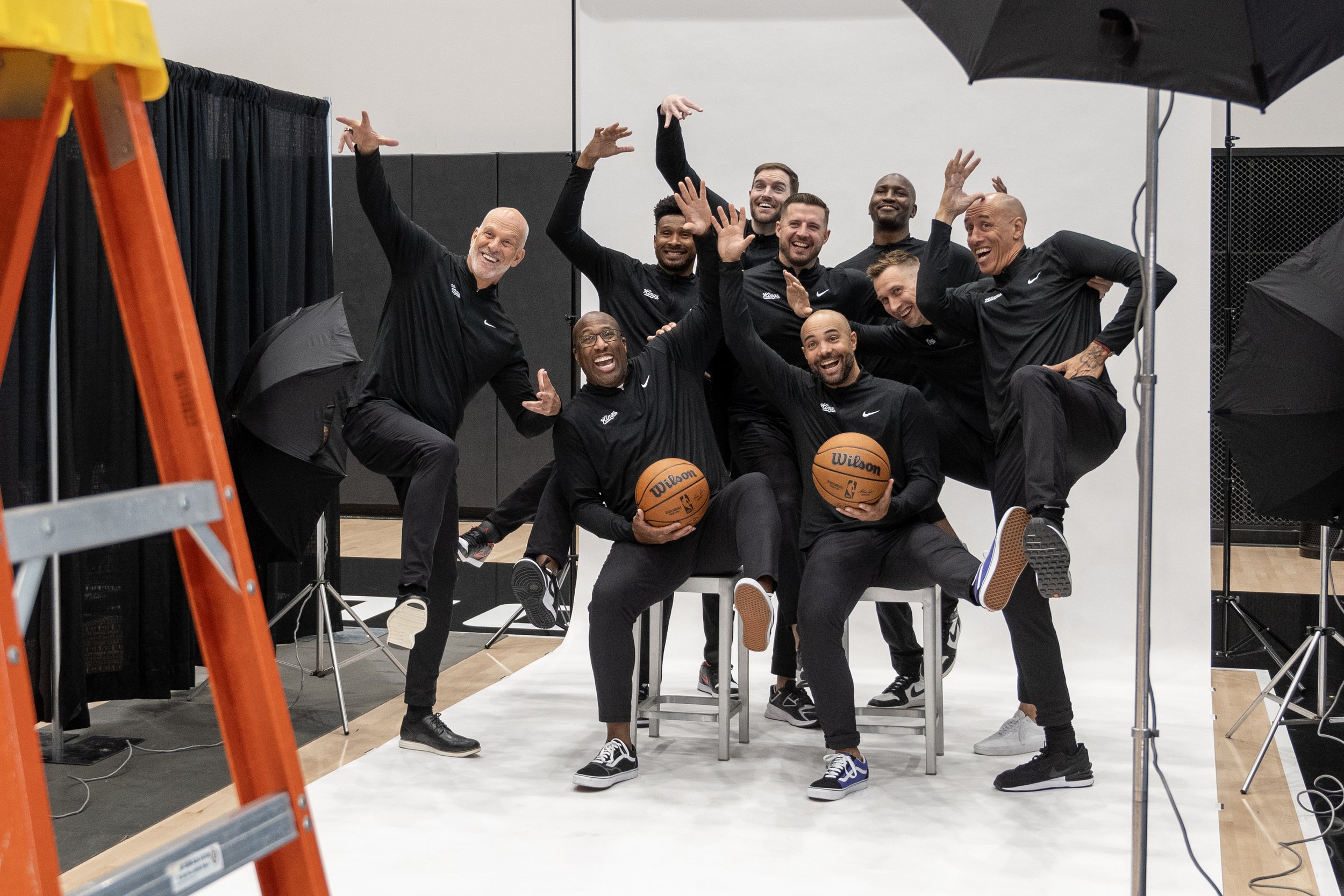  The Sacramento Kings coaching staff are captured during the NBA basketball team’s media day in Sacramento, California on Monday, Oct. 2, 2023. 