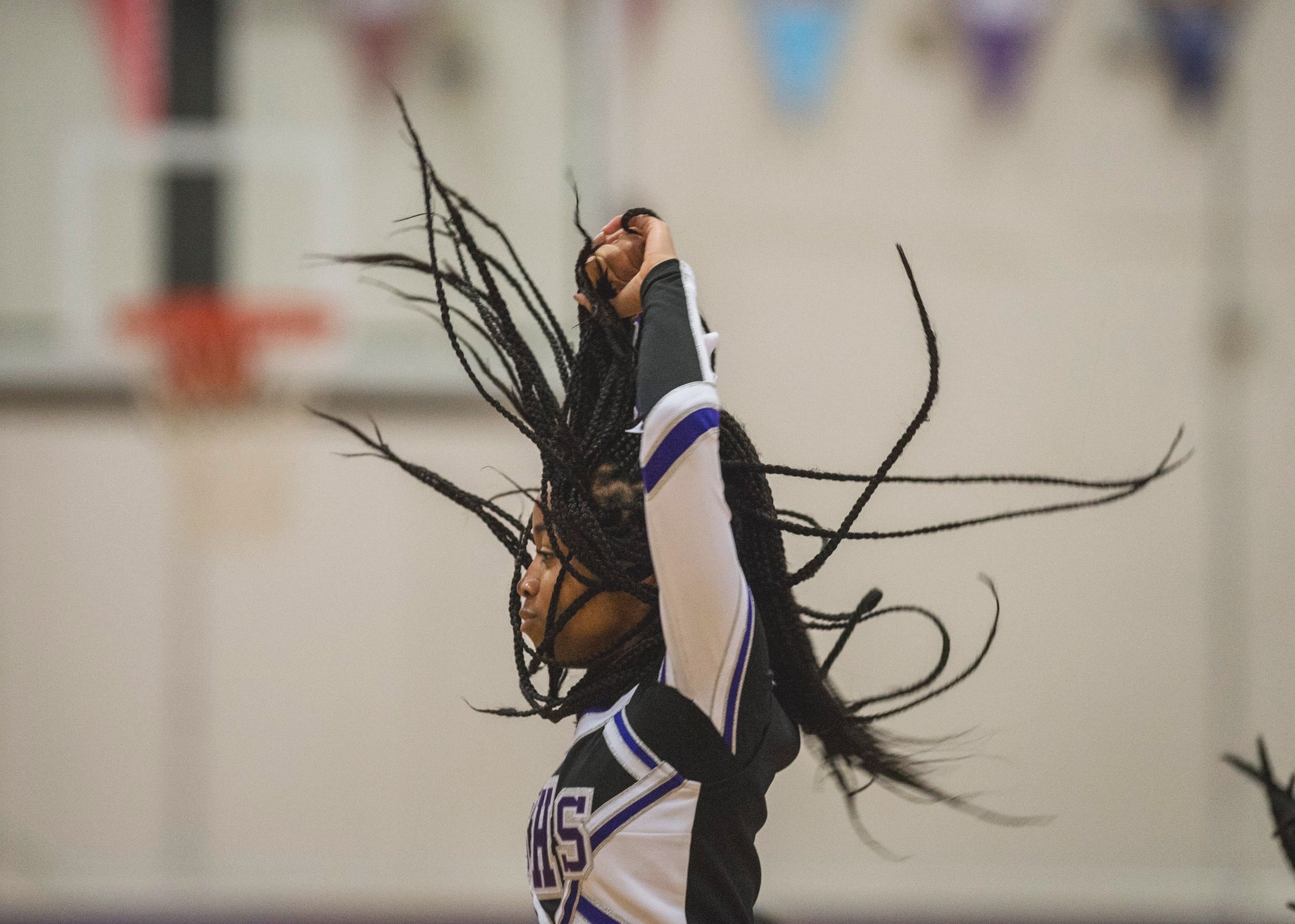  Sacramento High School Dragon cheerleaders entertain the crowd during at halftime as No.14 Sacramento knocks off No. 3 Burbank 61-56 at Sacramento High School. 