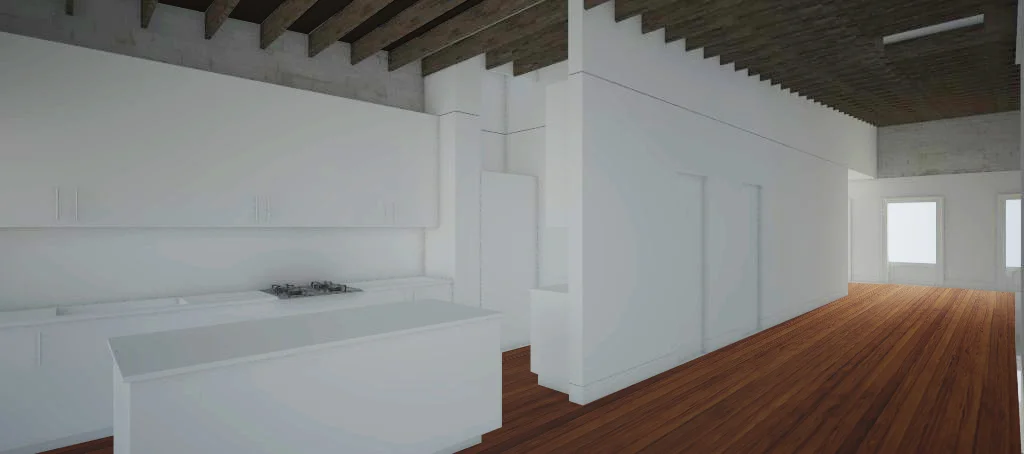 View of kitchen from dining area