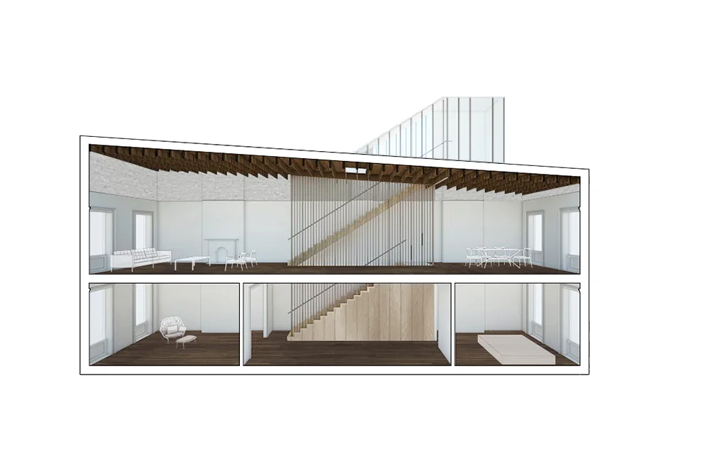 Perspective section with new connecting stair