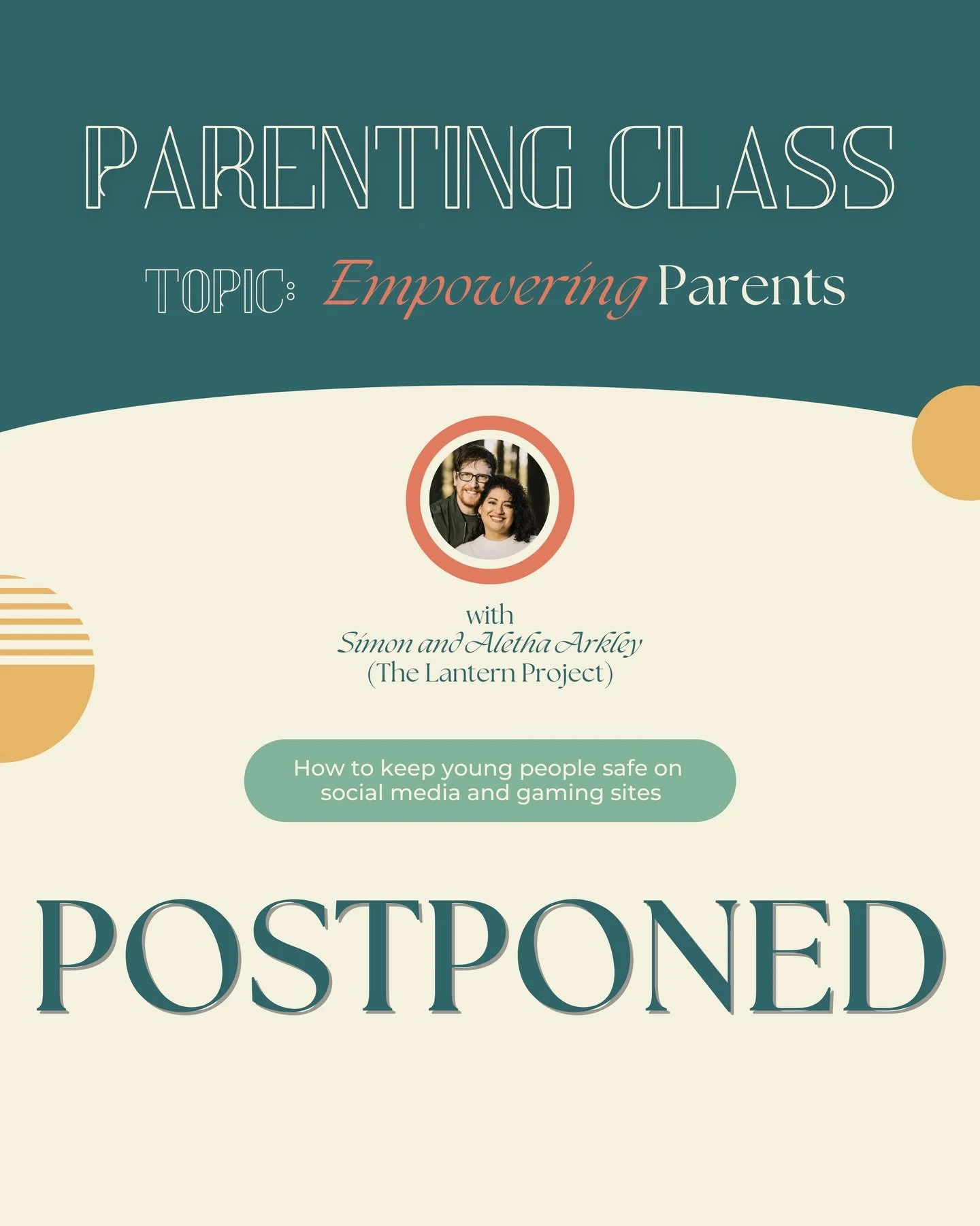 📣 **Update on our parenting class**
Due to potential snowy weather this weekend, we&rsquo;ve decided to postpone this class. We will share a new date as soon as it&rsquo;s rescheduled!