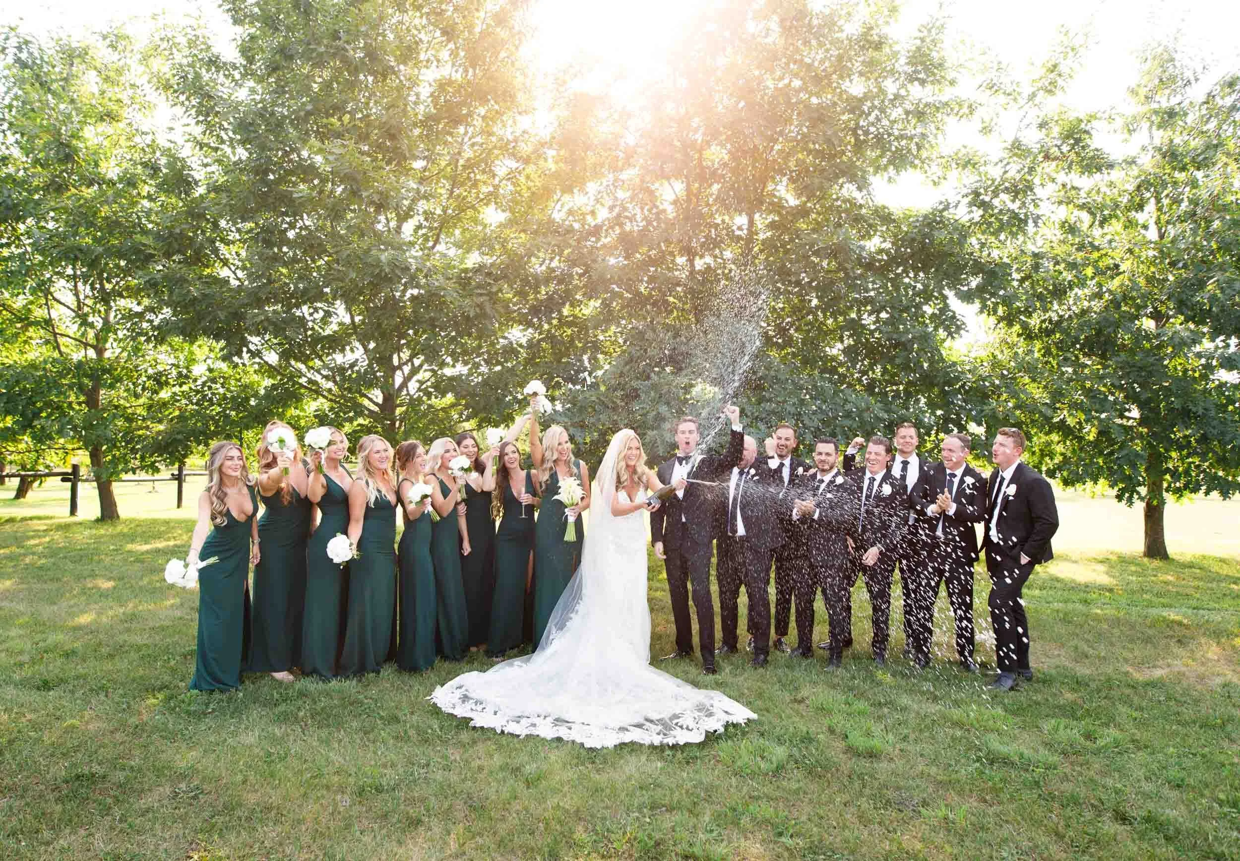 Wedding party celebration on orchard lawn at Kurtz Orchards