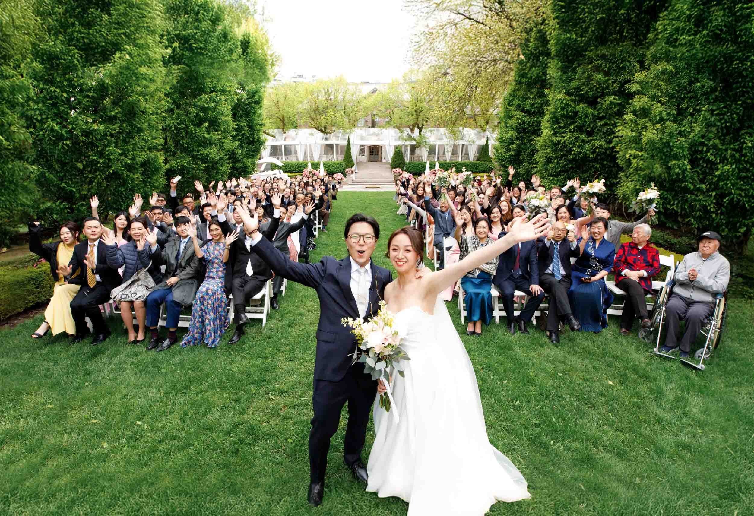 Ceremony recessional celebration at Graydon Hall Manor
