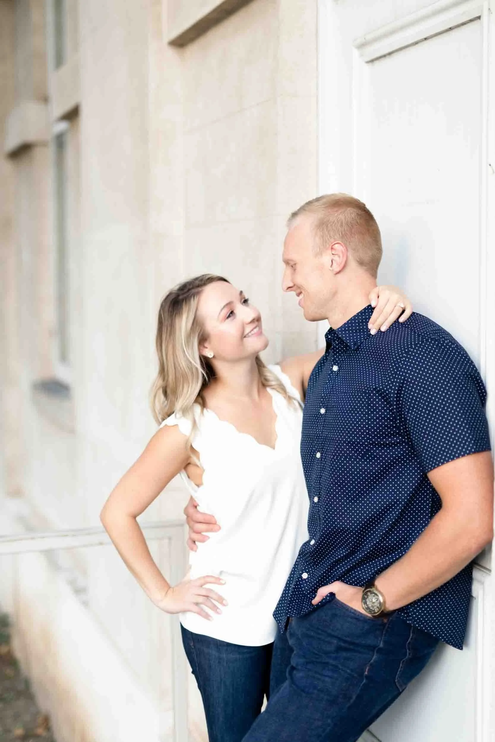 Engagement session portrait at Dundurn Castle exterior