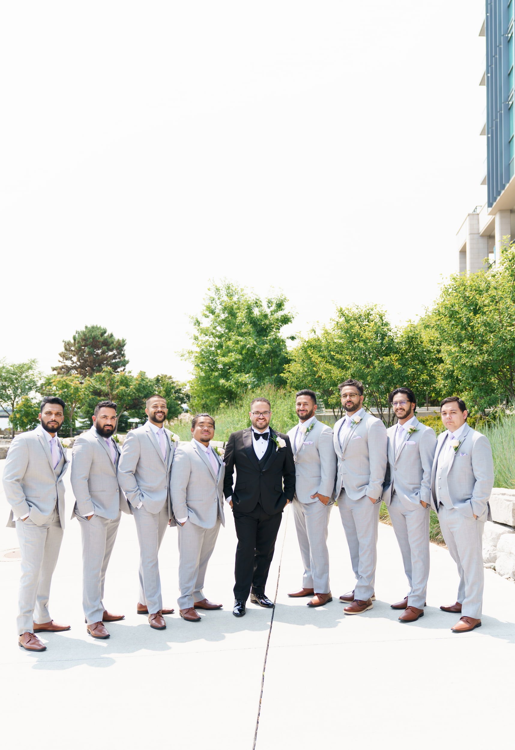 Groomsmen portrait in downtown Burlington near The Pearle Hotel & Spa