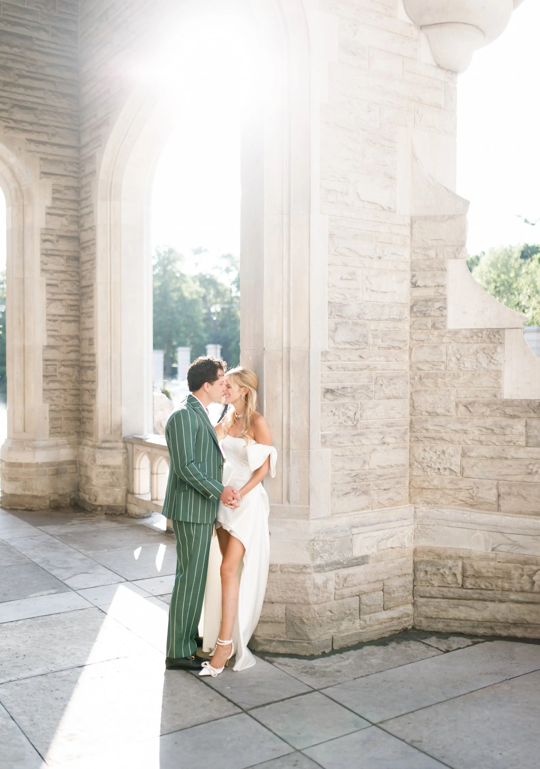 Romantic portrait under Casa Loma grand colonnade
