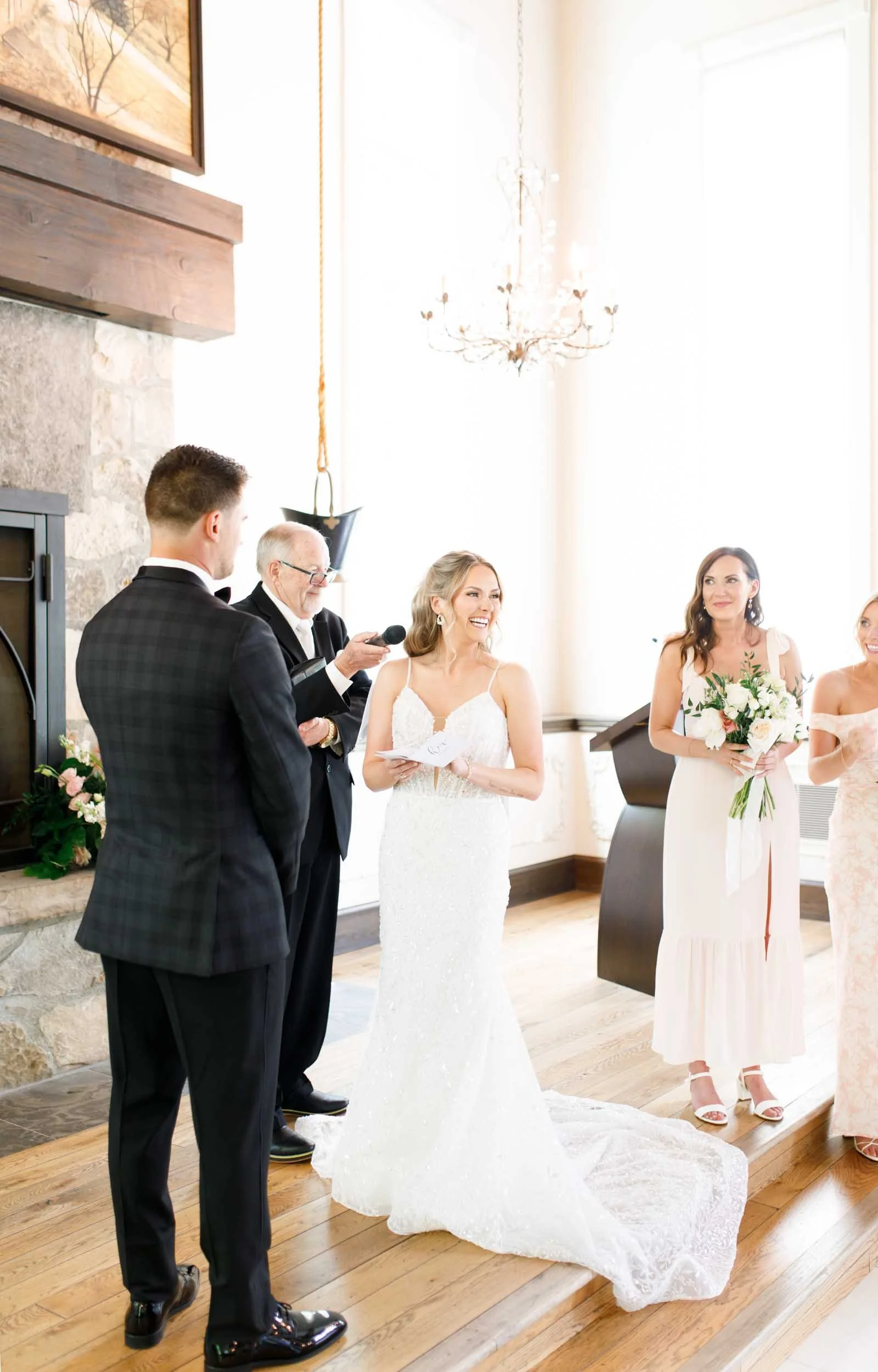 Wedding ceremony inside Ancaster Mill in Ancaster, Ontario