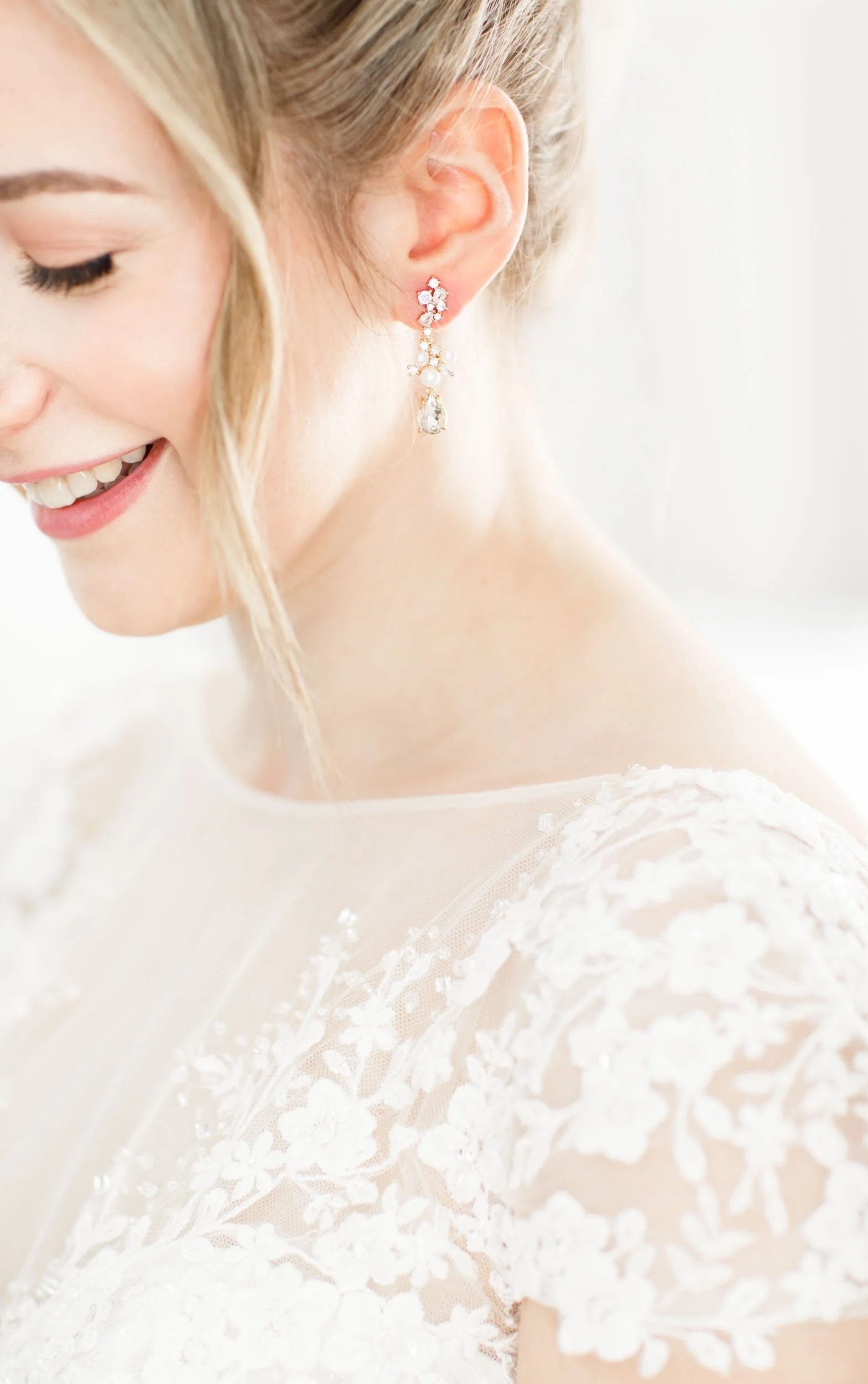 Close-up of the bride in her wedding dress at Mount Alverno in Caledon Village