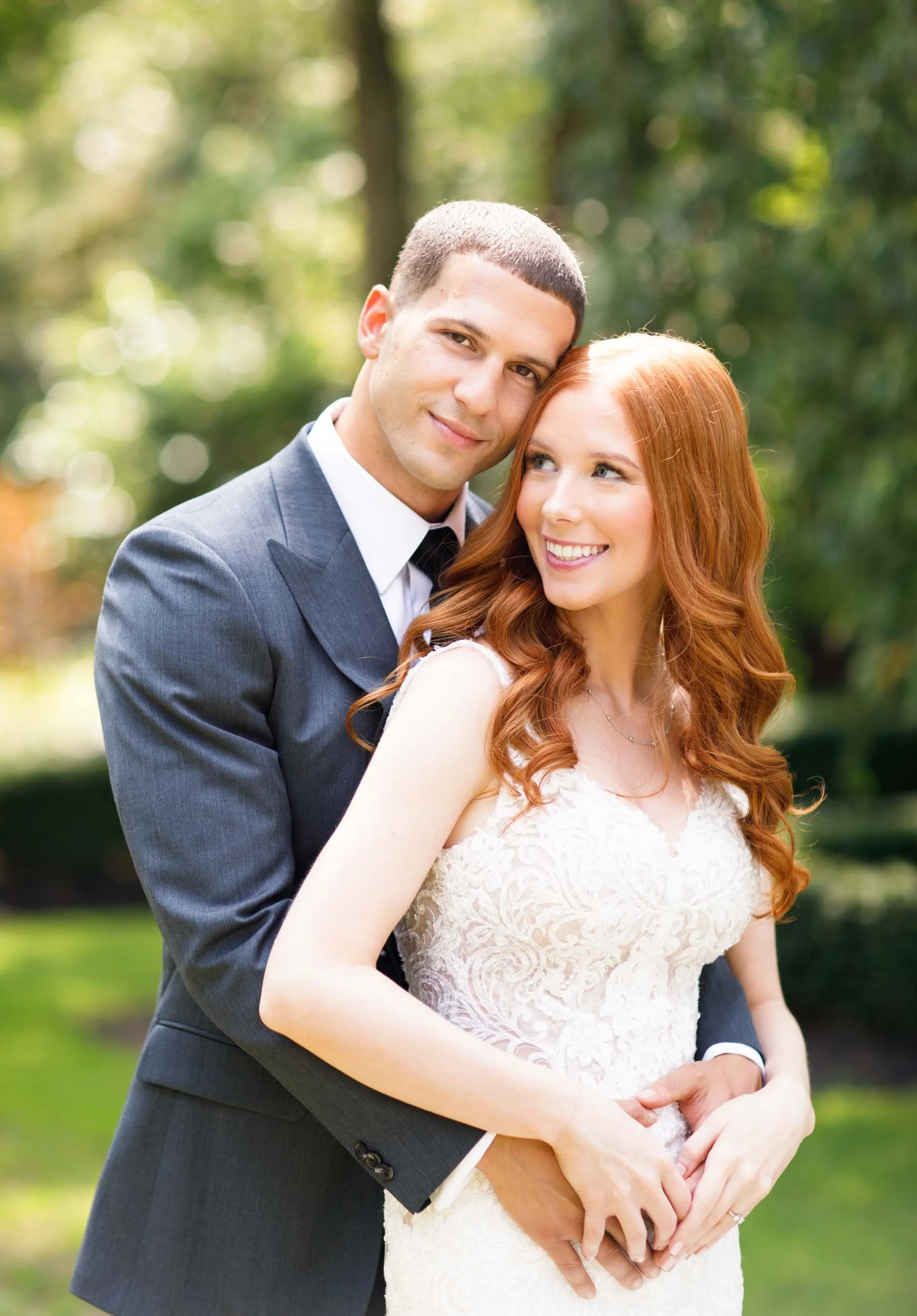 Bride and groom hugging at The Doctor’s House in Kleinburg, Ontario wedding