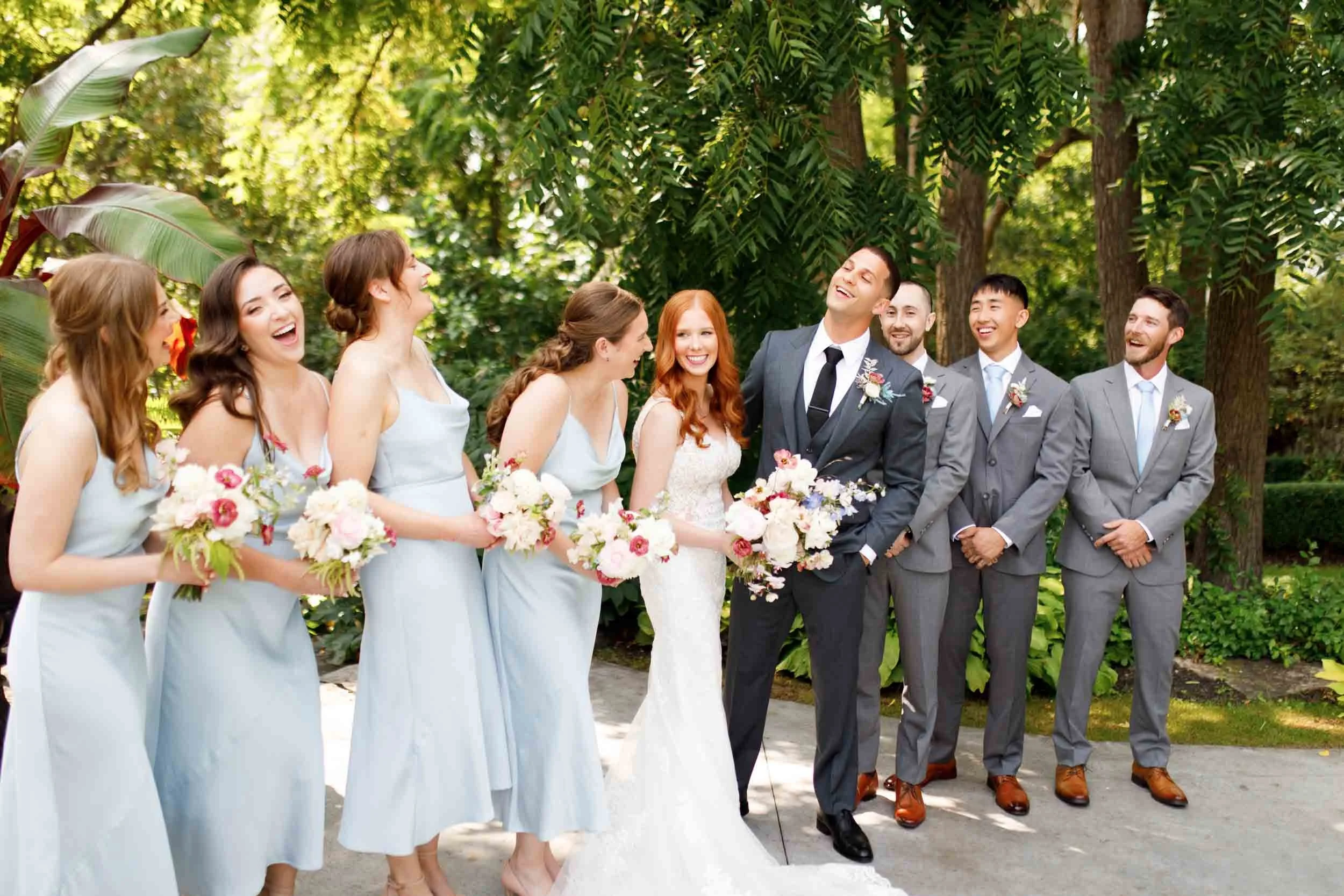 Bridal party walking together at The Doctor’s House in Kleinburg, Ontario wedding