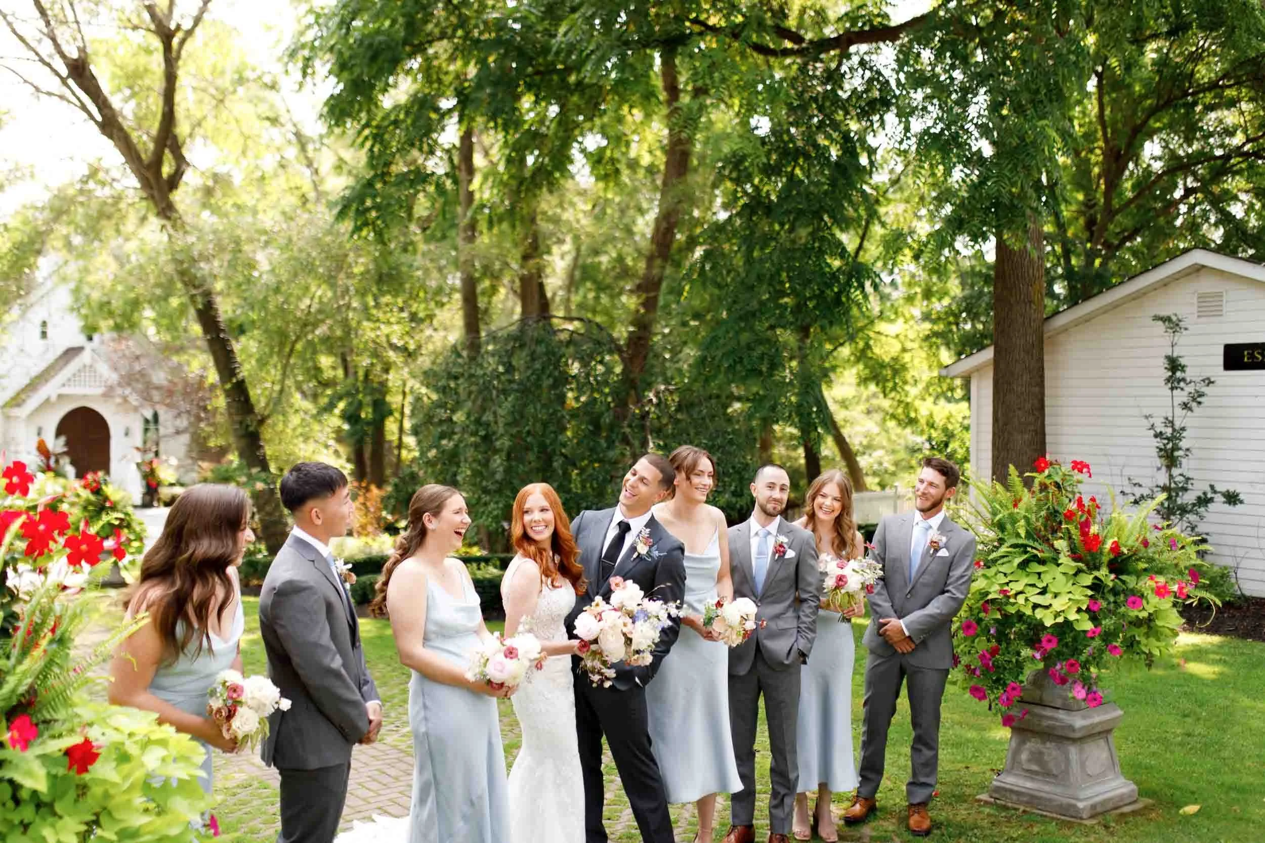 Bridal party standing together at The Doctor’s House in Kleinburg, Ontario