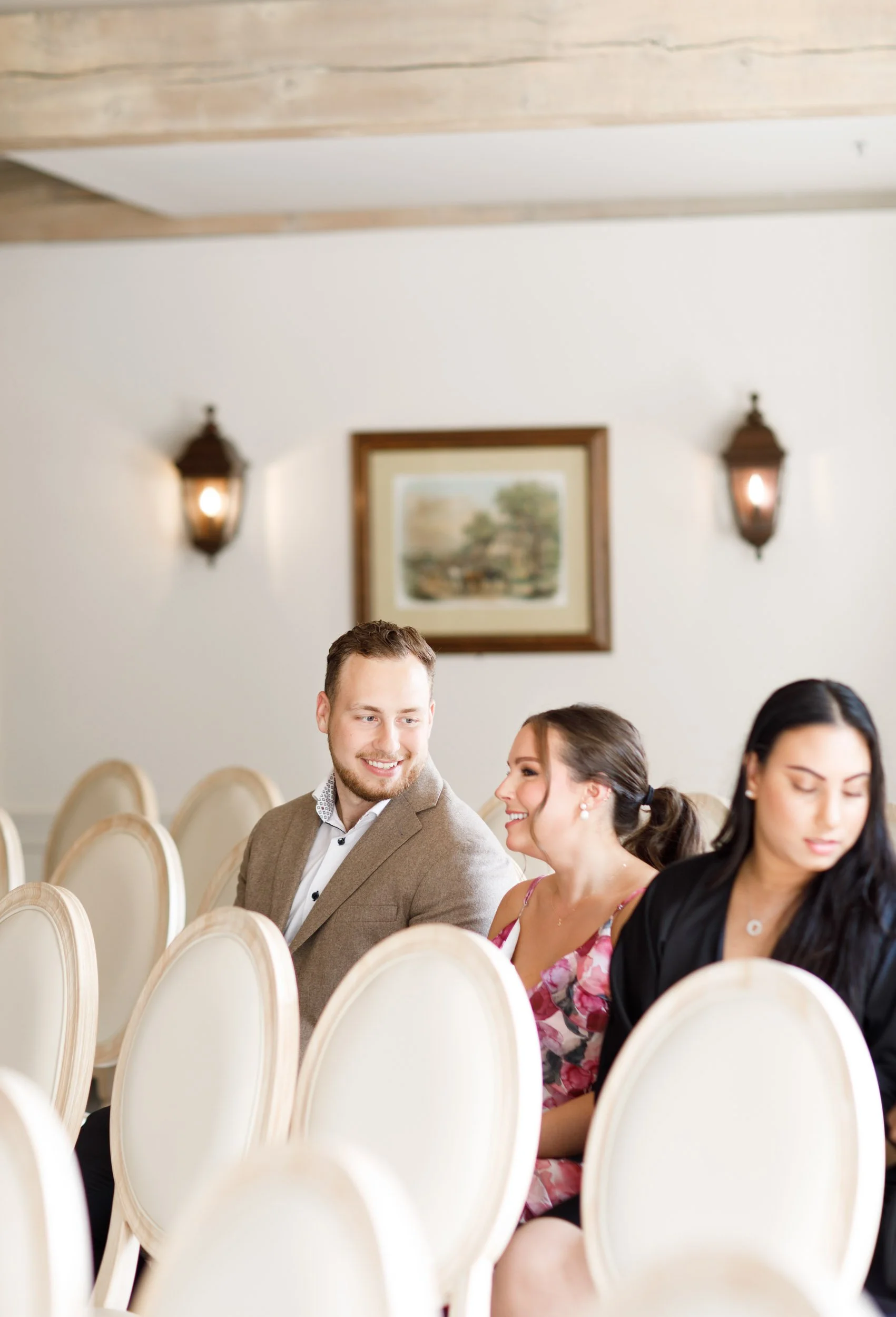 Wedding guests arriving for ceremony at The Doctor’s House in Kleinburg
