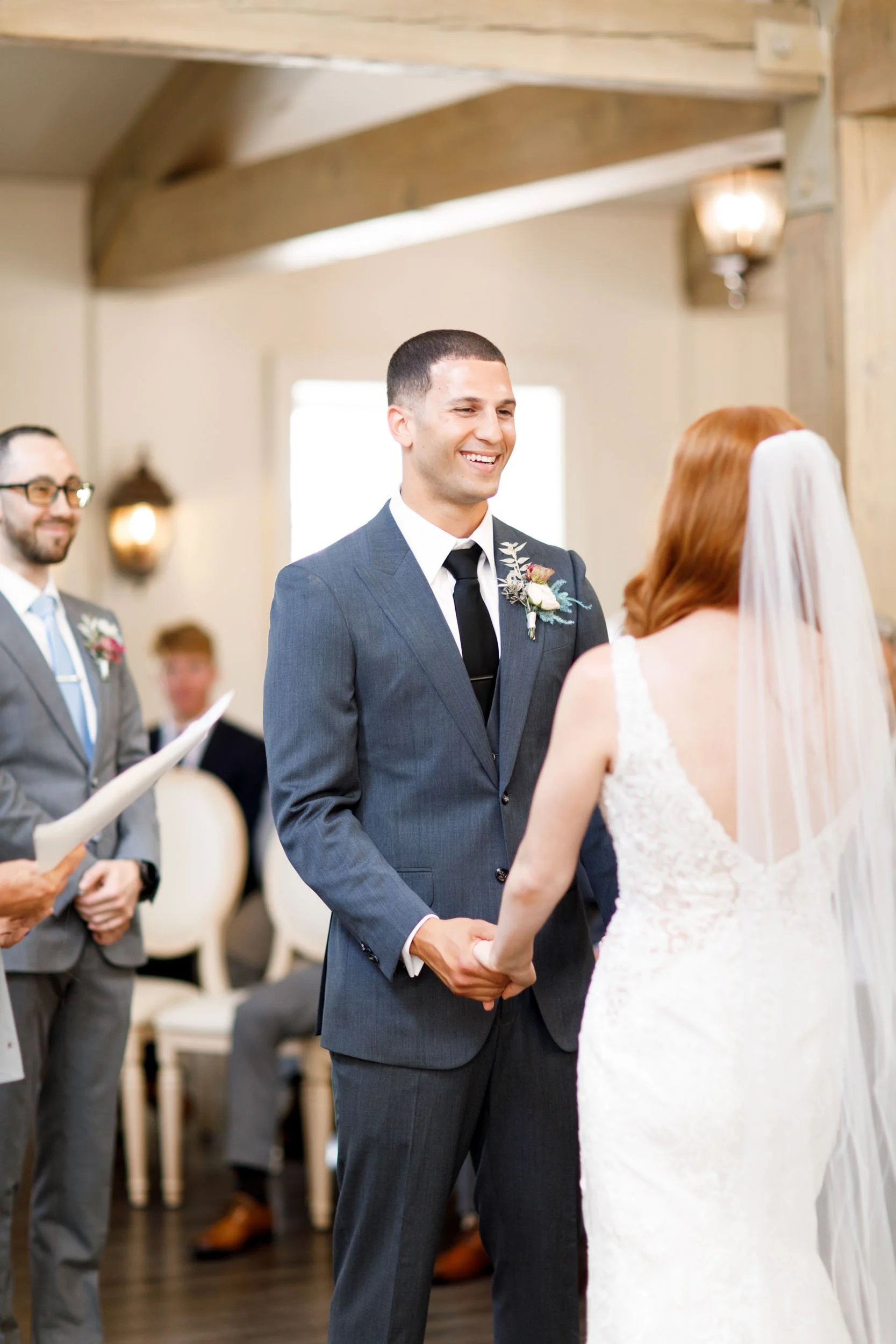 Bride and groom during ceremony at The Doctor’s House in Kleinburg, Ontario