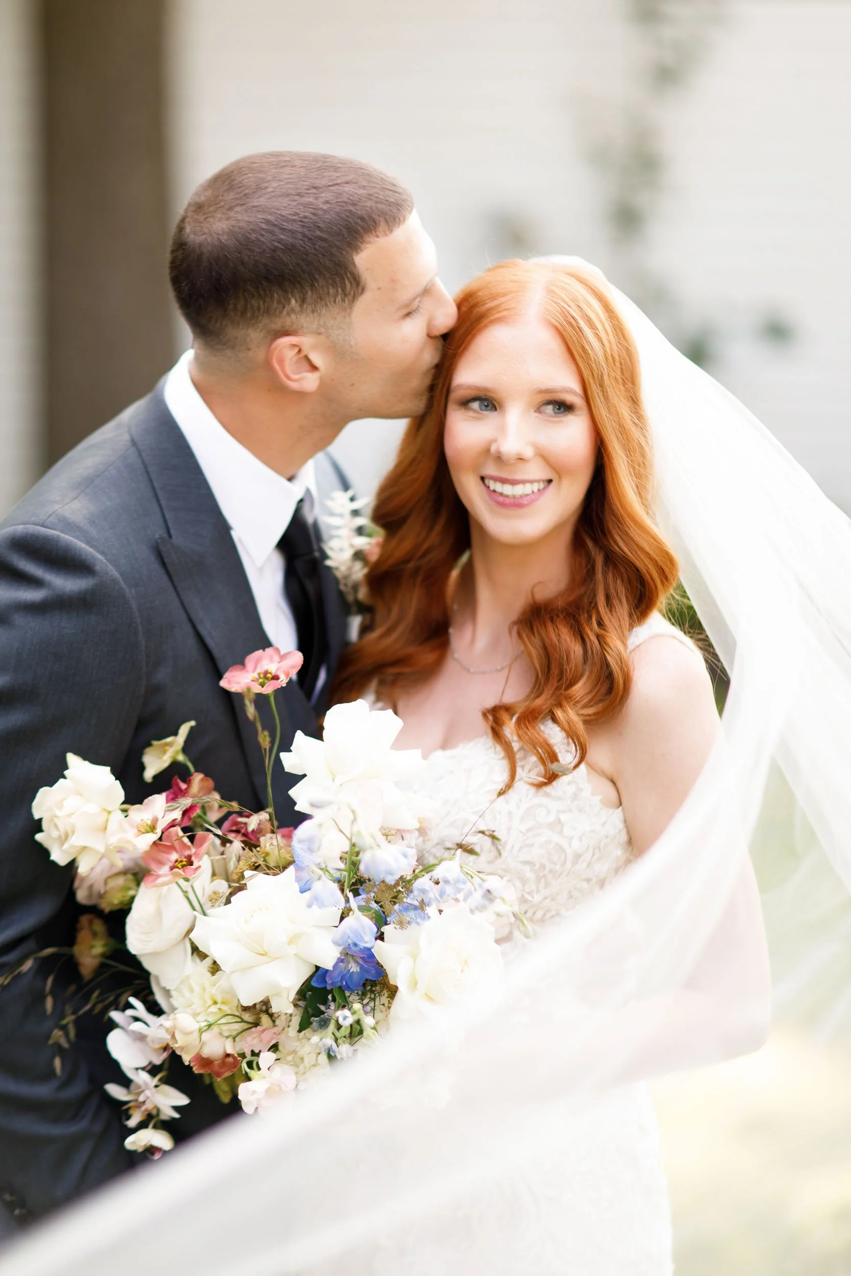 Bride and groom smiling after ceremony at The Doctor’s House in Kleinburg wedding