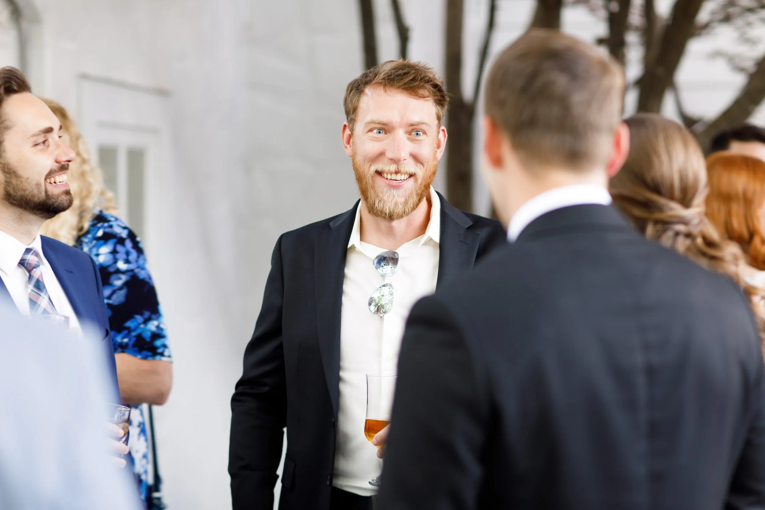 Wedding guests outside at The Doctor’s House in Kleinburg