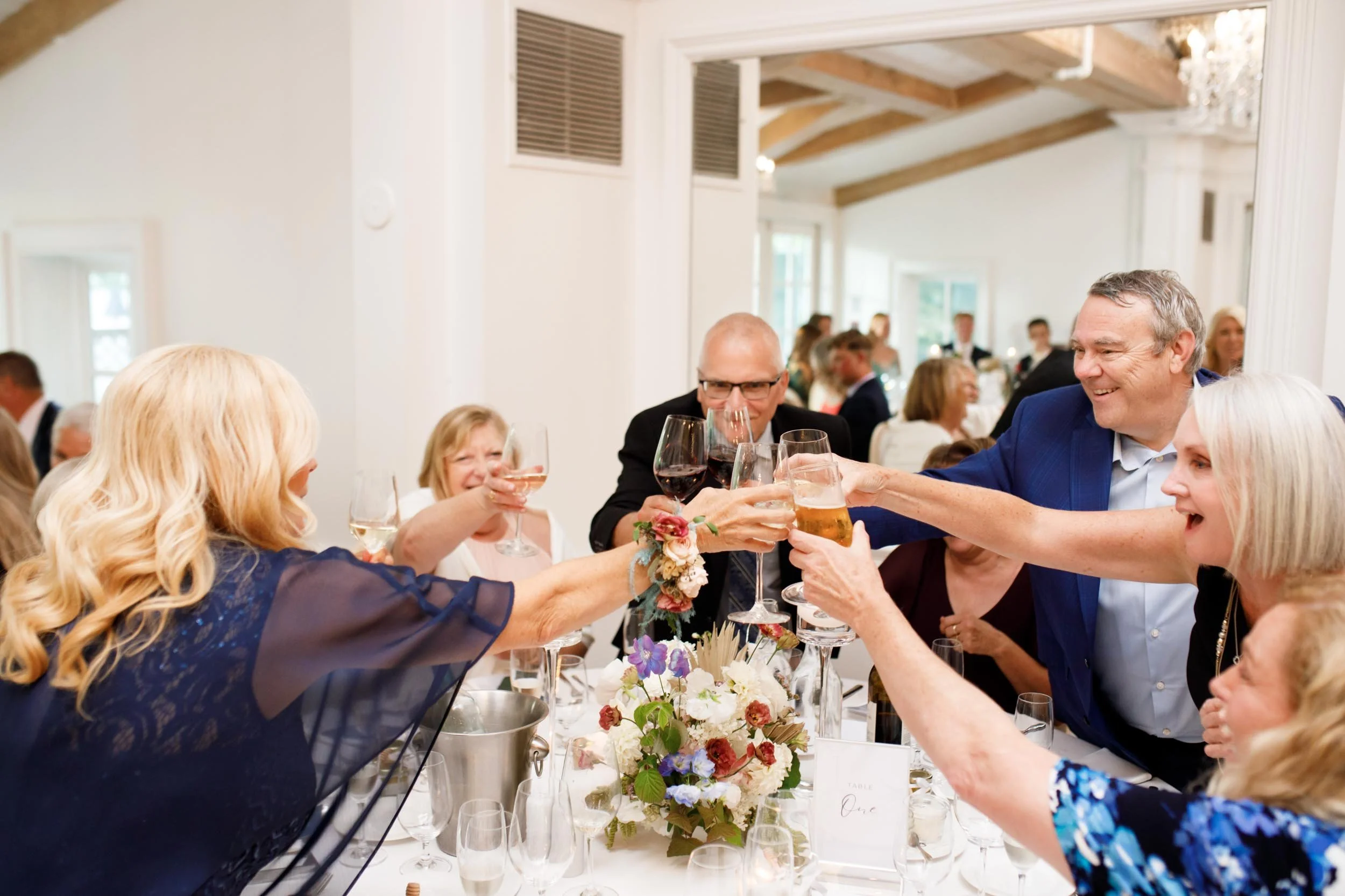 Wedding toast at reception at The Doctor’s House in Kleinburg